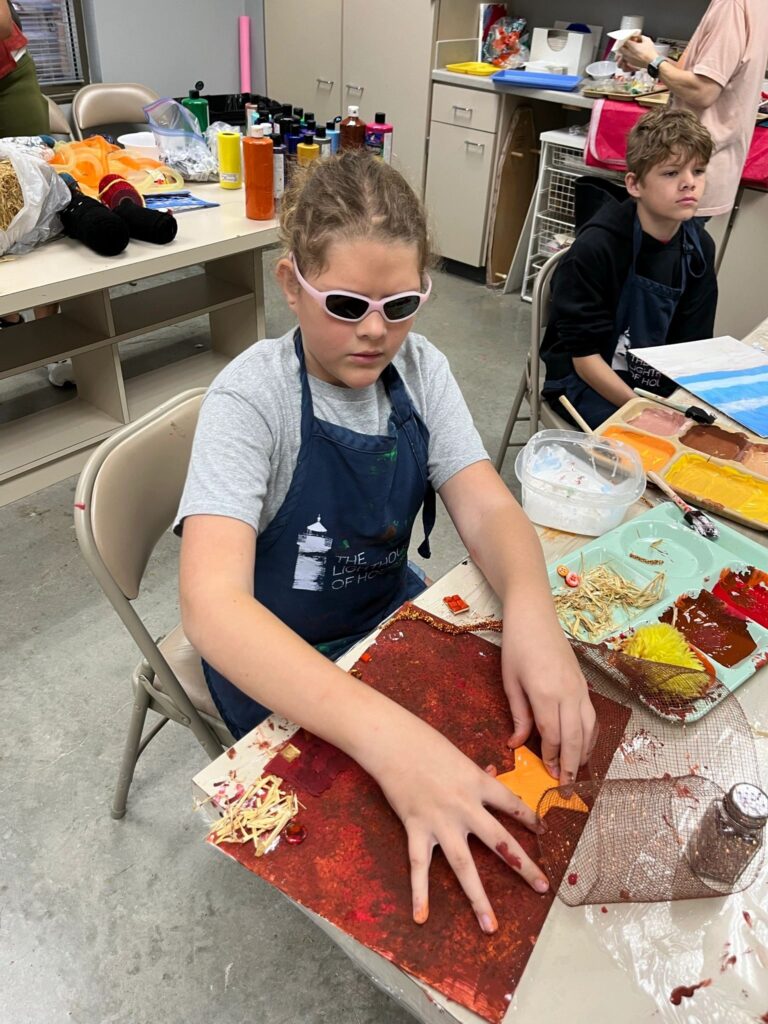 Artwork and artists from the Oct '23 — Kids - Fall Canvas Art session at Creating With Blind Abandon.
