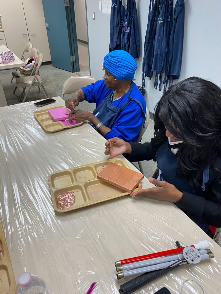 Artwork and artists from the September 2023 Adult Sculptures session at Creating With Blind Abandon.