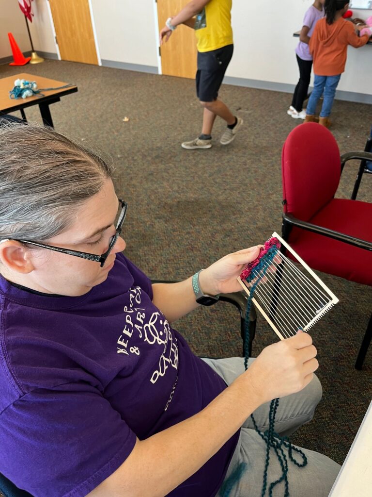 Artwork and artists from the March 2023 Weaving with guest artist, Tori Christenson session at Creating With Blind Abandon.