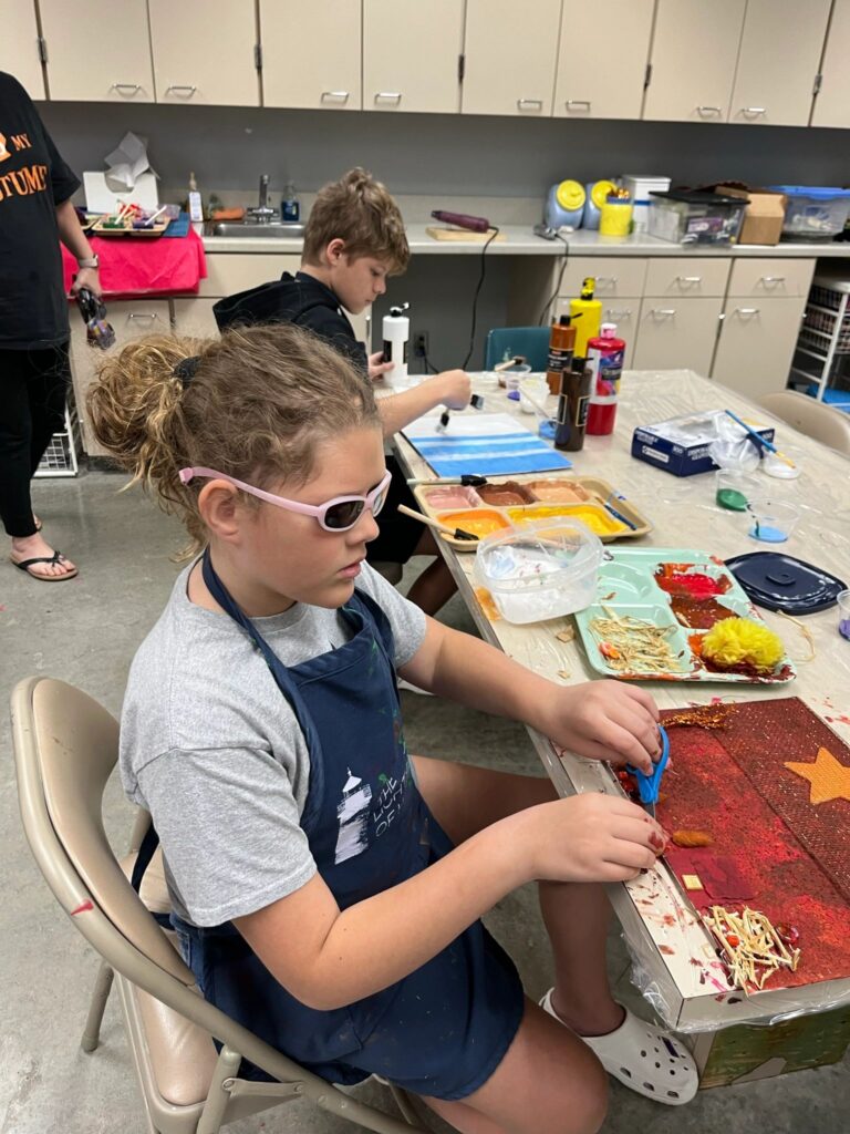 Artwork and artists from the Oct '23 — Kids - Fall Canvas Art session at Creating With Blind Abandon.