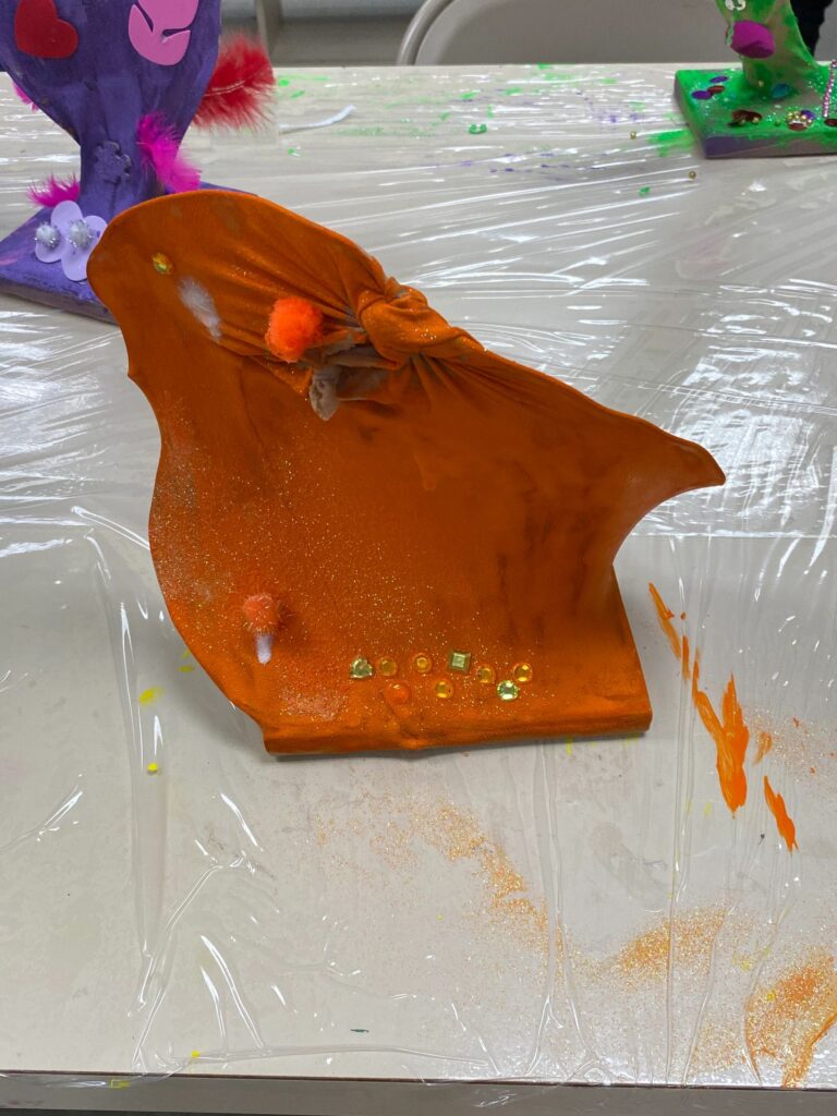 Artwork and artists from the September 2023 Adult Sculptures session at Creating With Blind Abandon.
