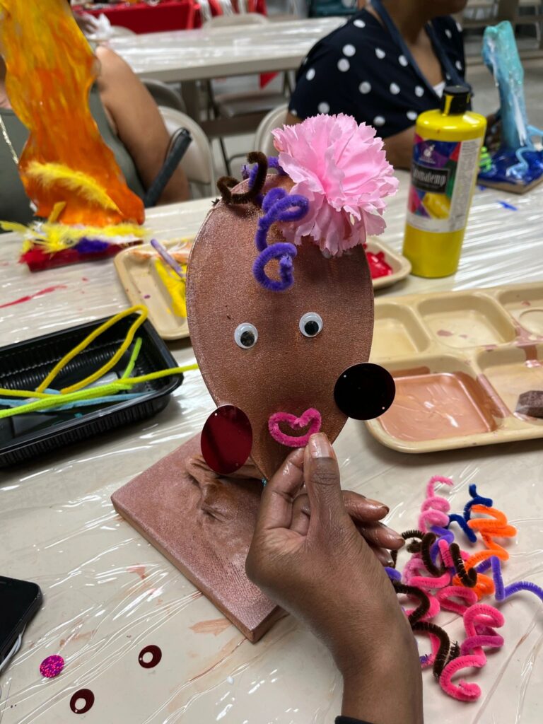 Artwork and artists from the September 2023 Adult Sculptures session at Creating With Blind Abandon.