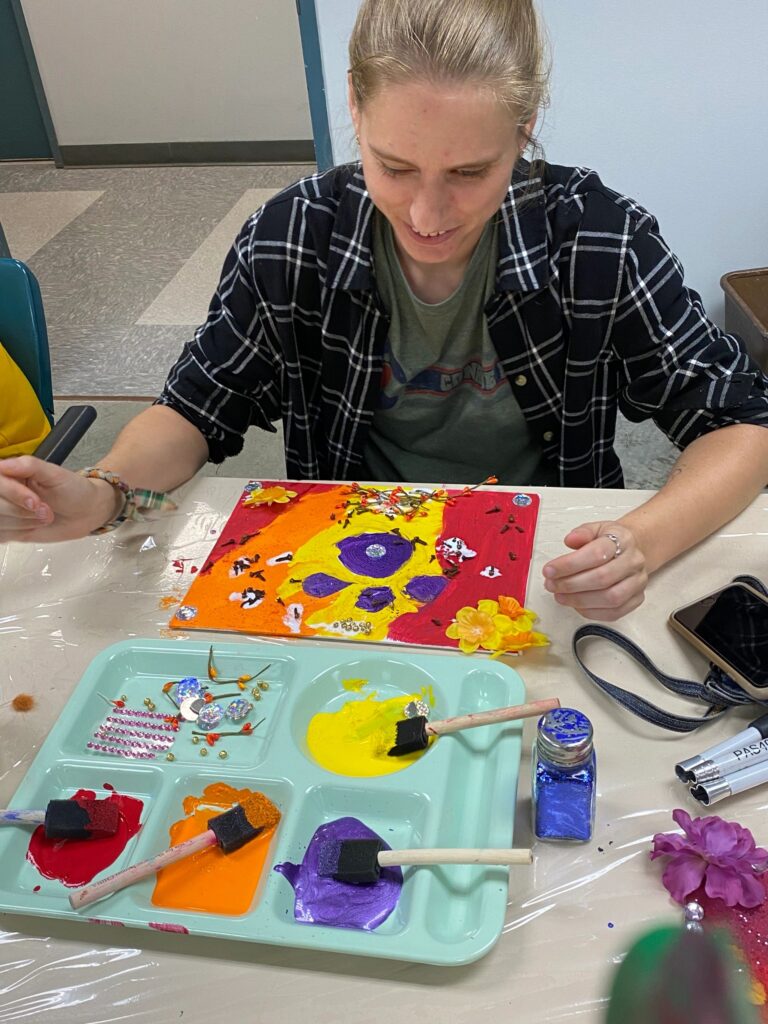 Artwork and artists from the Oct '23 — Adults- Fall Canvas Art session at Creating With Blind Abandon.