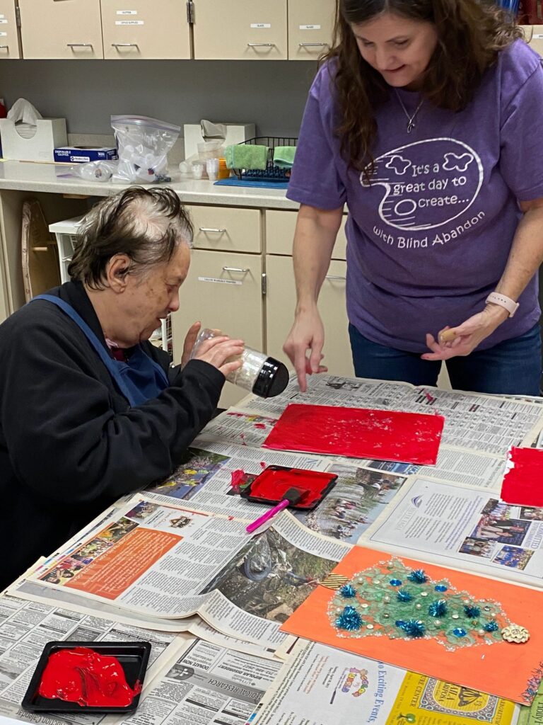 Artwork and artists from the Nov '23 — Adults - Christmas Trees session at Creating With Blind Abandon.