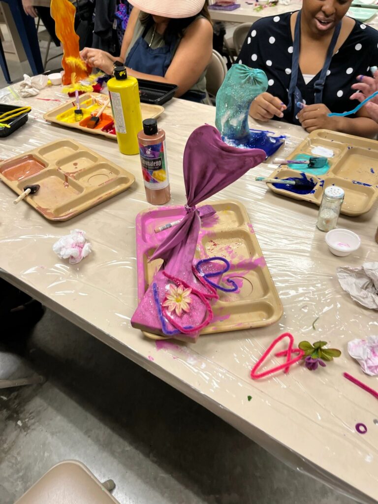 Artwork and artists from the September 2023 Adult Sculptures session at Creating With Blind Abandon.