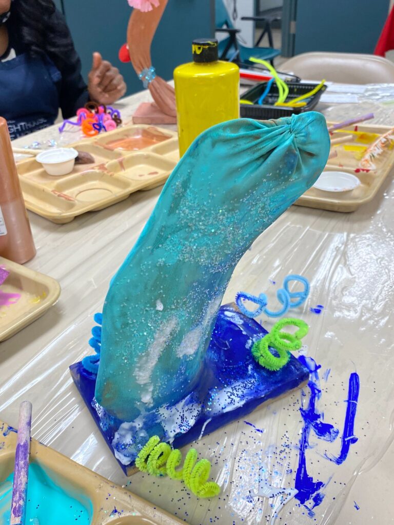 Artwork and artists from the September 2023 Adult Sculptures session at Creating With Blind Abandon.