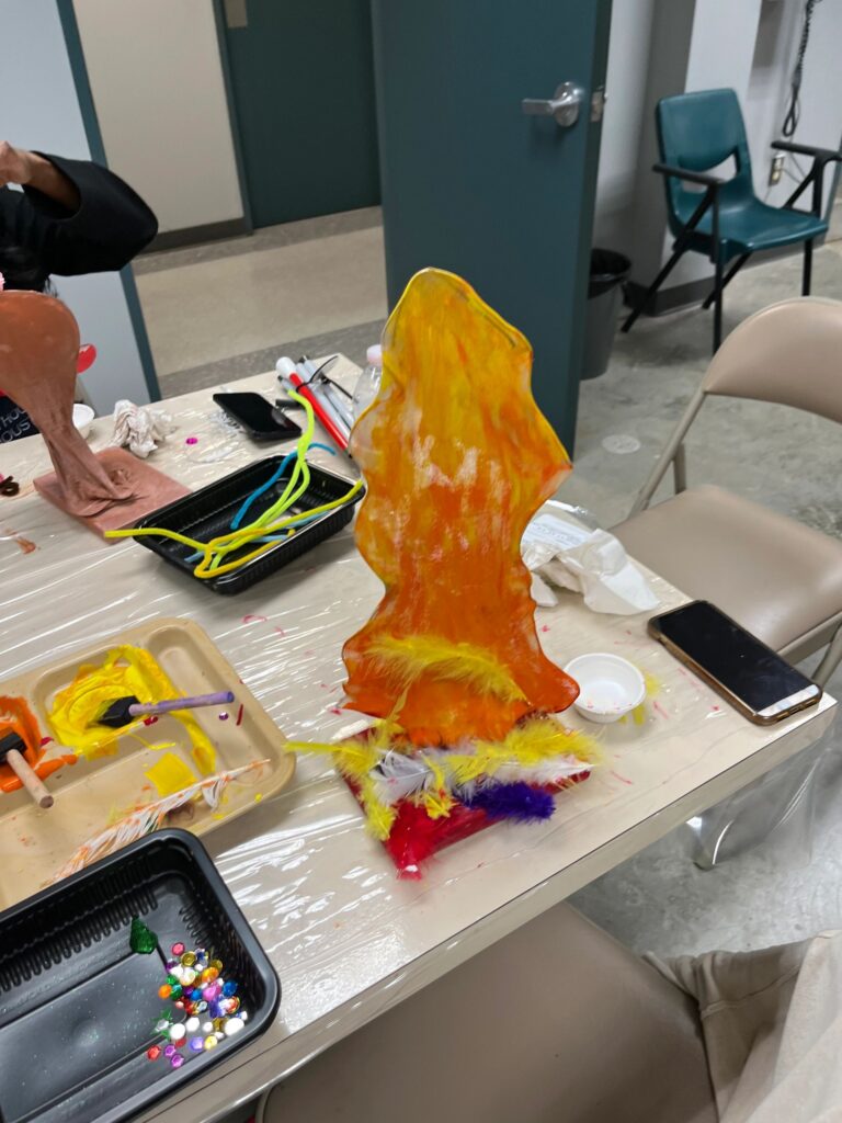 Artwork and artists from the September 2023 Adult Sculptures session at Creating With Blind Abandon.
