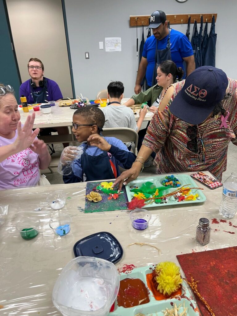 Artwork and artists from the Oct '23 — Kids - Fall Canvas Art session at Creating With Blind Abandon.