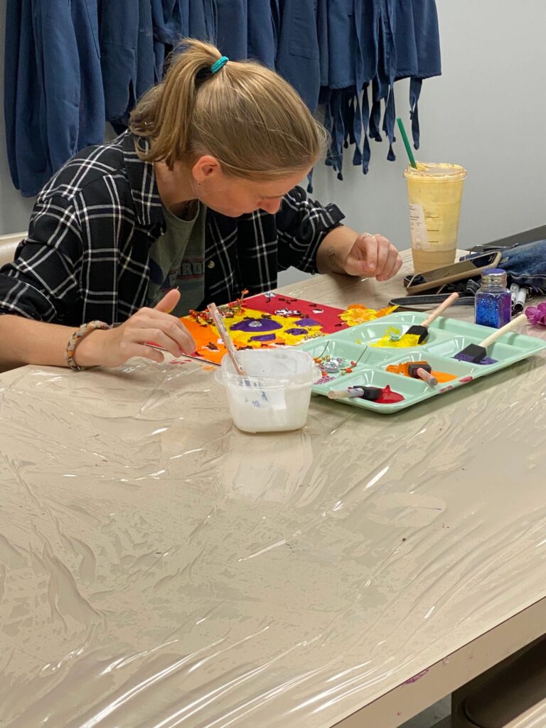 Artwork and artists from the Oct '23 — Adults- Fall Canvas Art session at Creating With Blind Abandon.