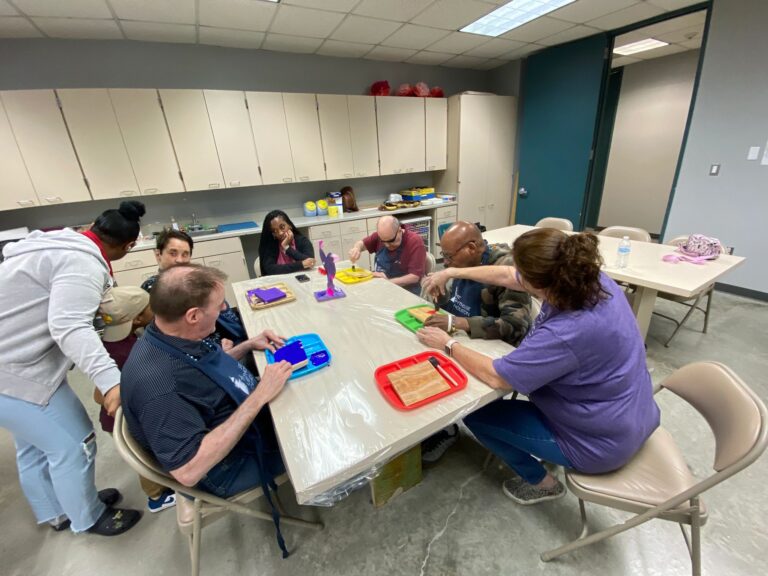 Artwork and artists from the September 2023 Adult Sculptures session at Creating With Blind Abandon.