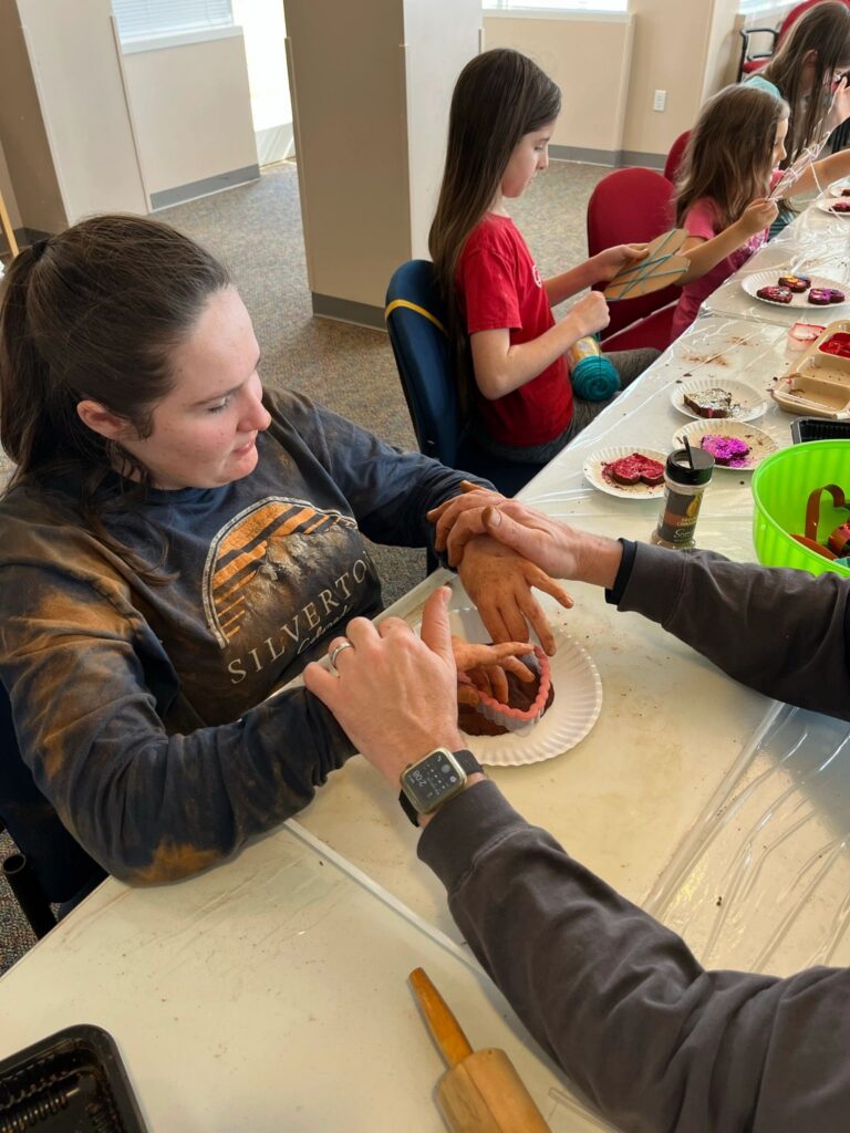 Artwork and artists from the February 2023 — Cinnamon Applesauce Valentines Ornaments session at Creating With Blind Abandon.