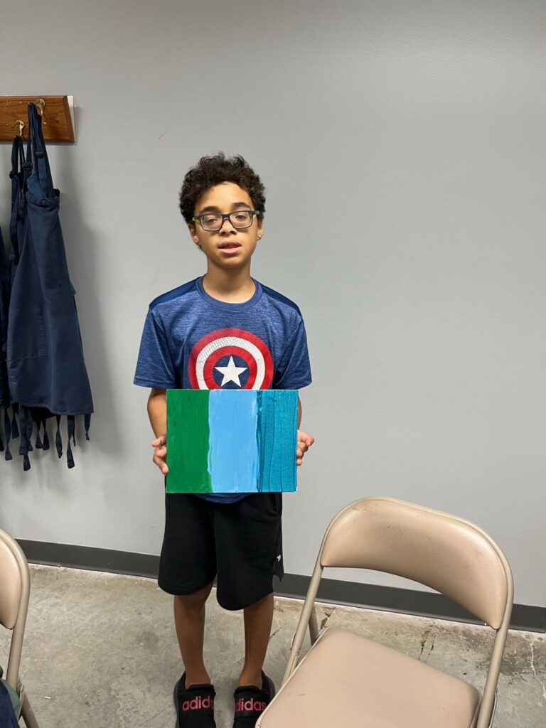 Artwork and artists from the Oct '23 — Kids - Fall Canvas Art session at Creating With Blind Abandon.