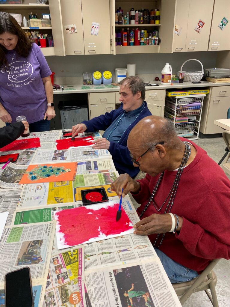 Artwork and artists from the Nov '23 — Adults - Christmas Trees session at Creating With Blind Abandon.