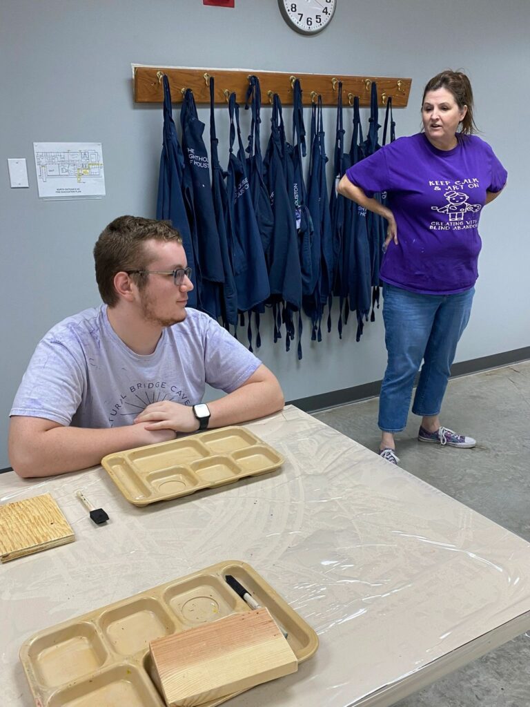 Artwork and artists from the September 2023 Student Sculptures session at Creating With Blind Abandon.