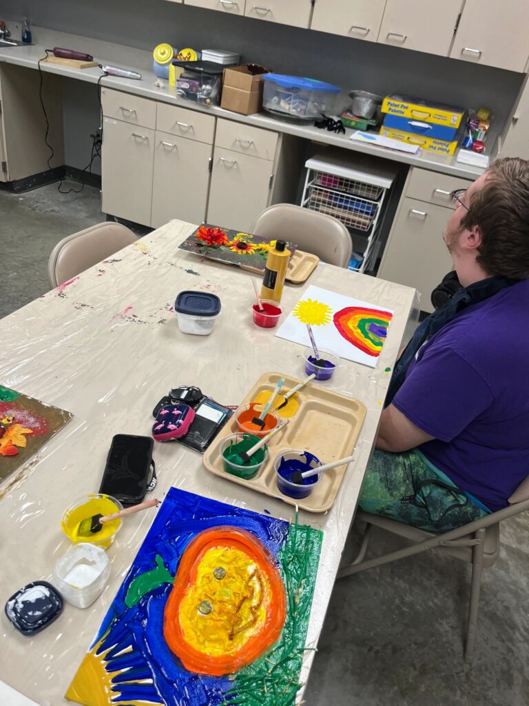 Artwork and artists from the Oct '23 — Kids - Fall Canvas Art session at Creating With Blind Abandon.