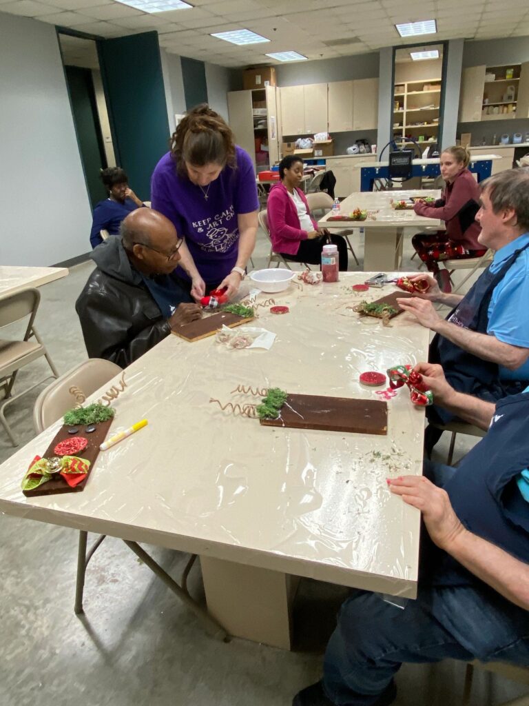 Artwork and artists from the Dec'23 — Adults Rudolph session at Creating With Blind Abandon.