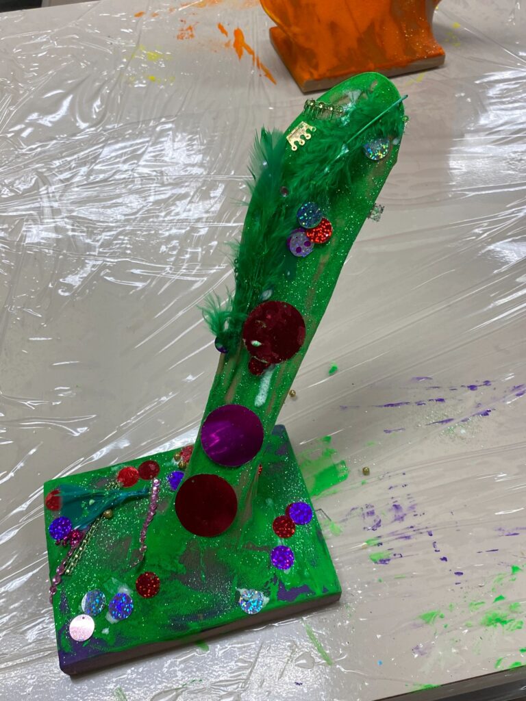 Artwork and artists from the September 2023 Adult Sculptures session at Creating With Blind Abandon.