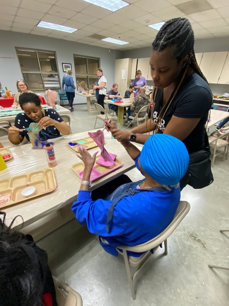 Artwork and artists from the September 2023 Adult Sculptures session at Creating With Blind Abandon.