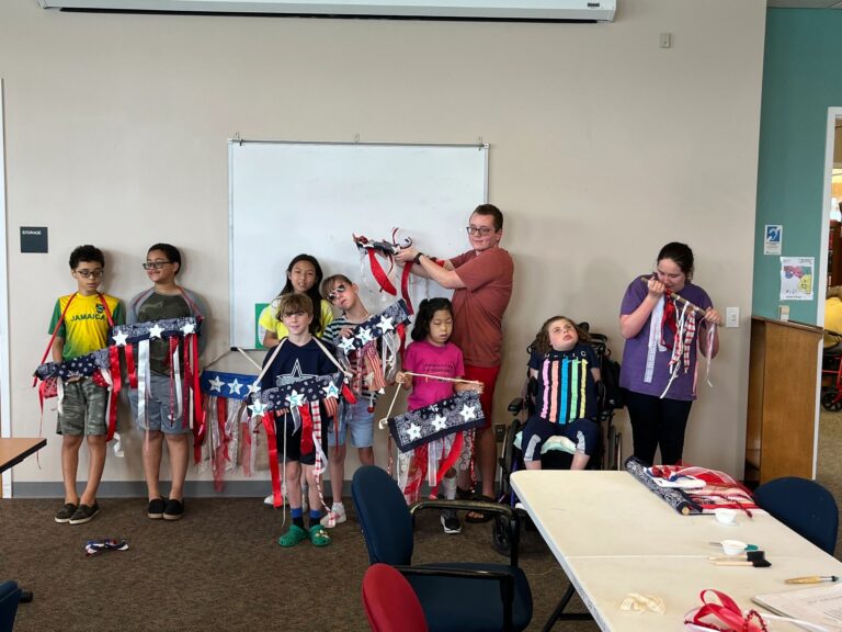 Artwork and artists from the May 2023 American Flag Banners session at Creating With Blind Abandon.